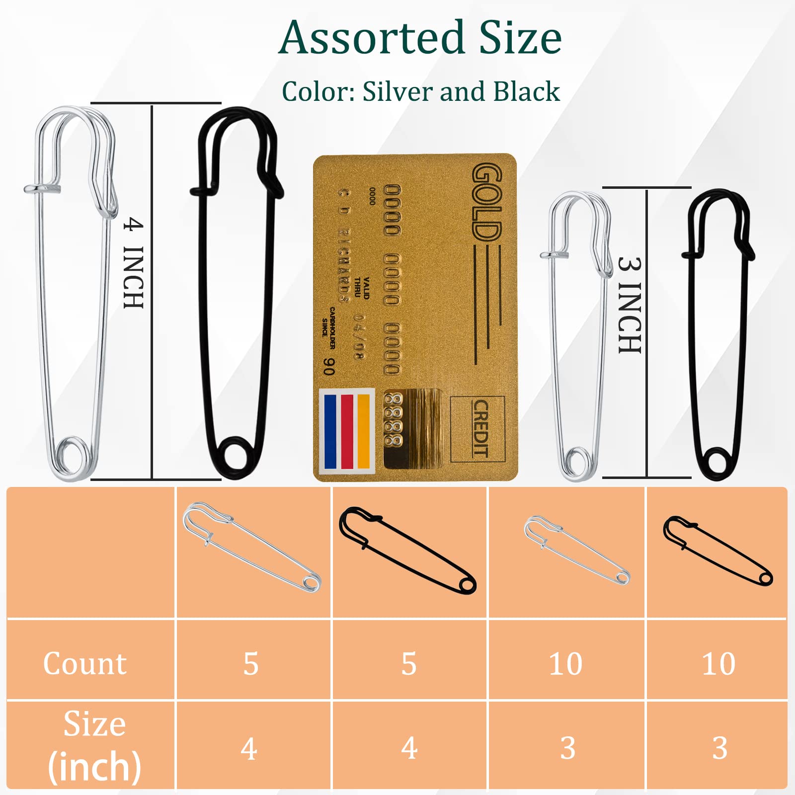 30PCS Large Heavy Duty Safety Pins - Assorted 4