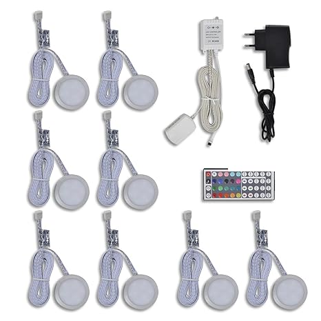 vidaXL LED RGB Beleuchtung Unterbaustrahler Unterbaulampe Möbelleuchte 8 tlg.