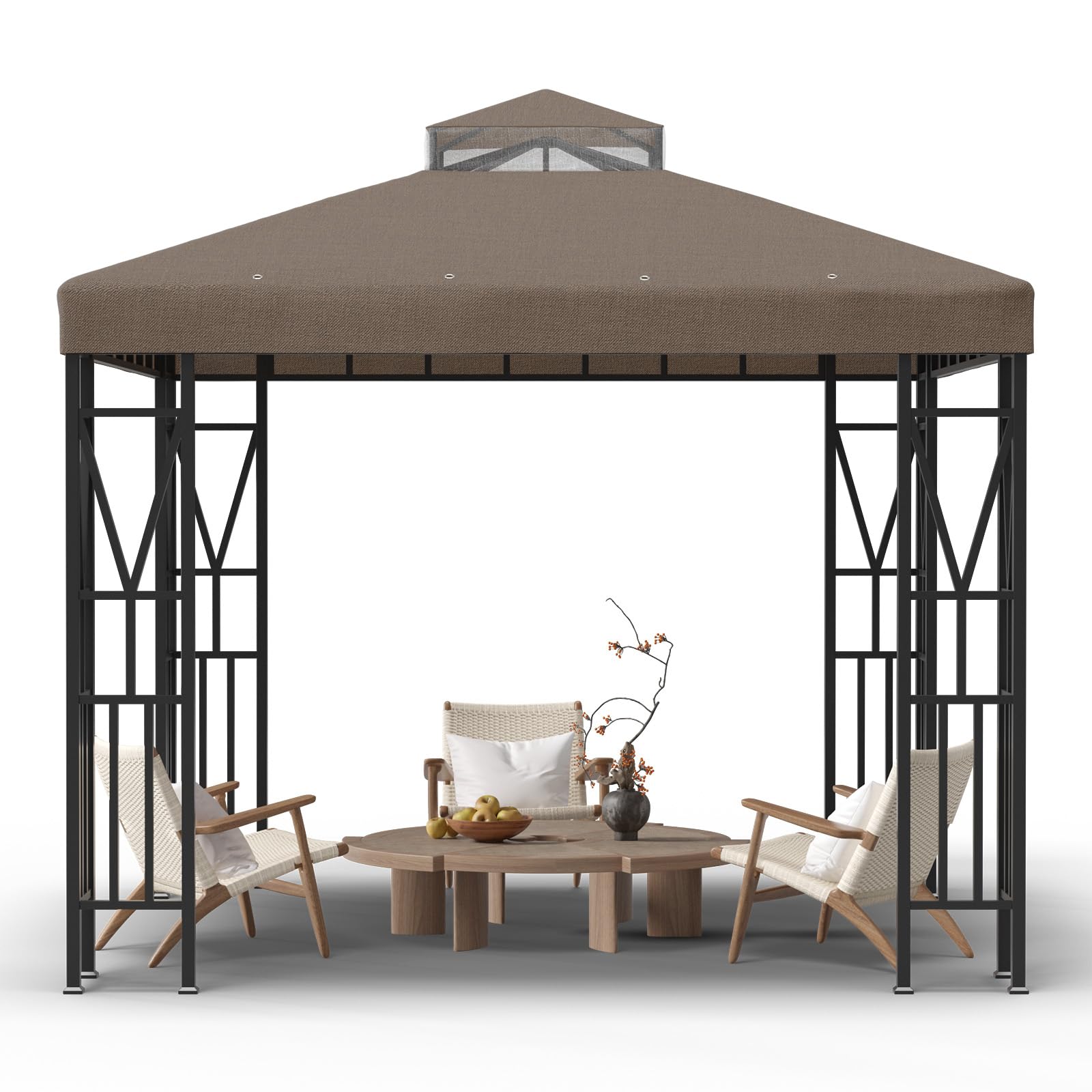 Photo 1 of Kieperi 10x10 Gazebo Canopy Top Replacement, Double Tiered Canopy Covers with Durable Polyester Fabric for Yard, Patio, Garden (Brown)