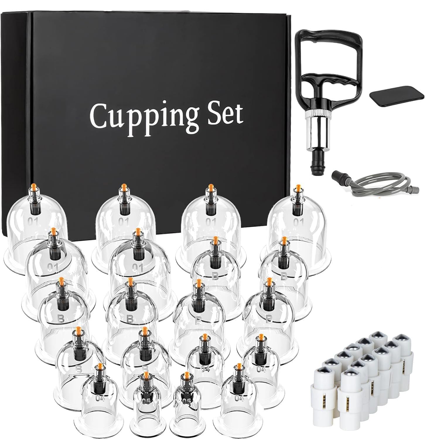 Cupping Set, Cupping Therapy Set,20 Massage Cups Back Cupping Device, Professional Chinese Cupping Kit with Vacuum Pump for Massage Therapy - Improve Your Health Wellness (32cups) (20cups-1)
