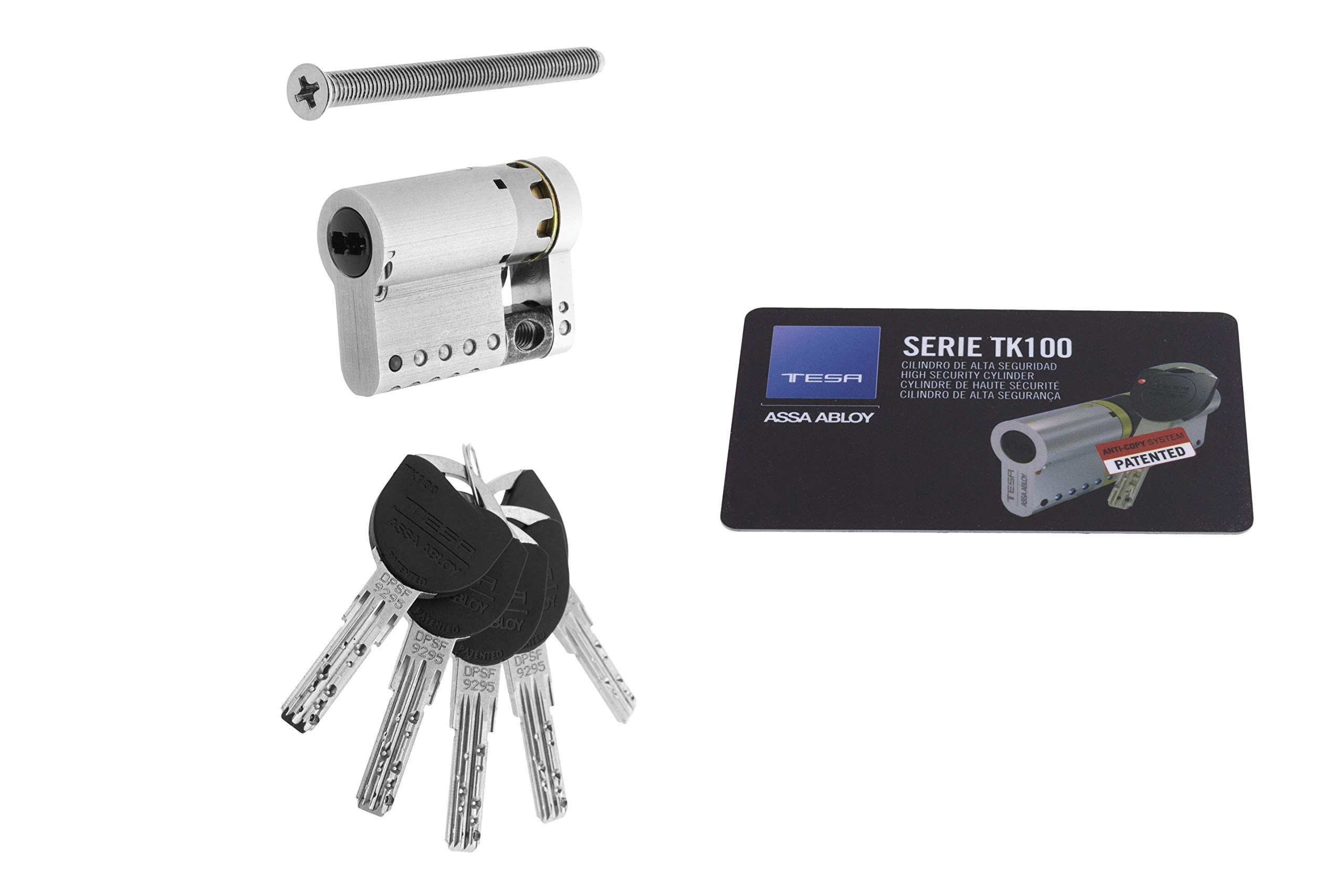Tesa Assa Abloy, MK153010N, High Security Cylinder, TK100, Double Clutch, Short Cam, Key - Key, Nickel Plated, 30 x 10 mm