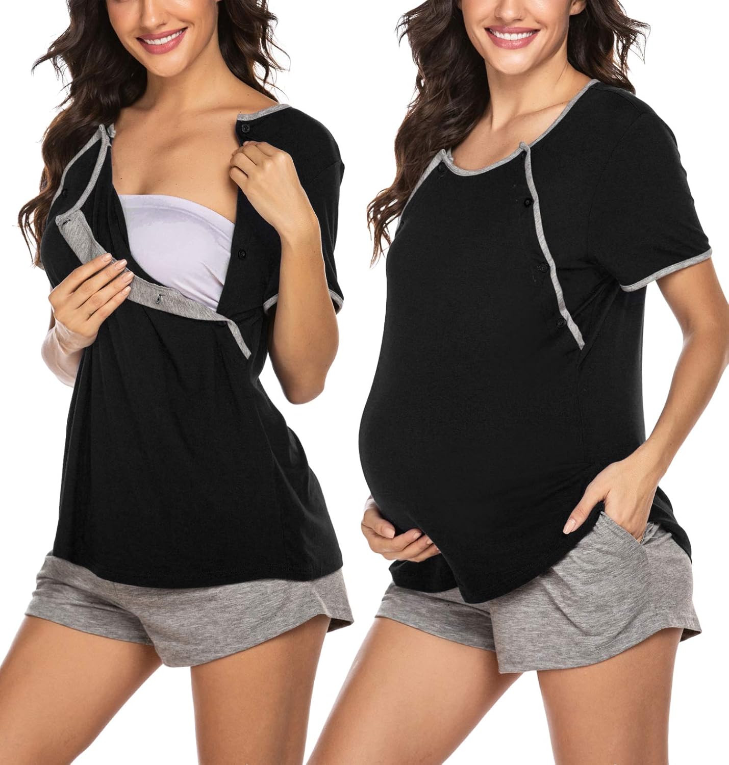 Ekouaer Maternity Nursing Pajamas Sleepwear Set Shorts Striped For Hospital Home At Amazon Women S Clothing Store