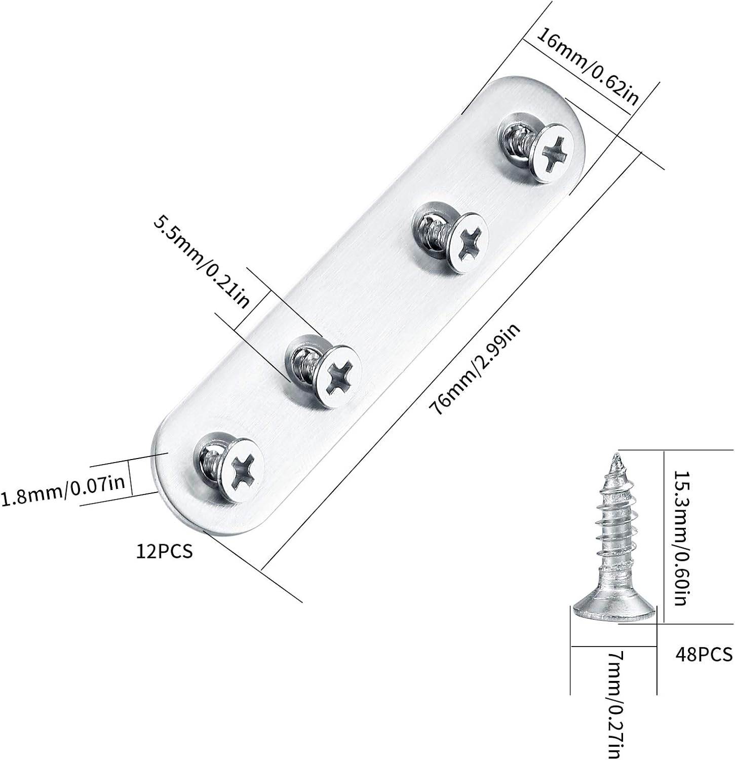 10PCS Flat Straight Fixing Plates, Shelf Brackets & Supports Stainless Steel, Brace Brackets Fixing Mending Plates - Image 3