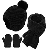 Toddler Hat and Gloves, Baby Beanie Scarf Neck Gaiter Mittens Sets for 0-6 6-12 Months 2t-4t, Kids Winter Hat with Ear Flaps