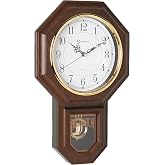 Timekeeper Faux Wood Traditional Pendulum Westminister Chime Clock, Walnut | Classic Westminster Chime | Walnut Frame with Gold Accent | 17.5 x 11.25 In. | Battery Operated