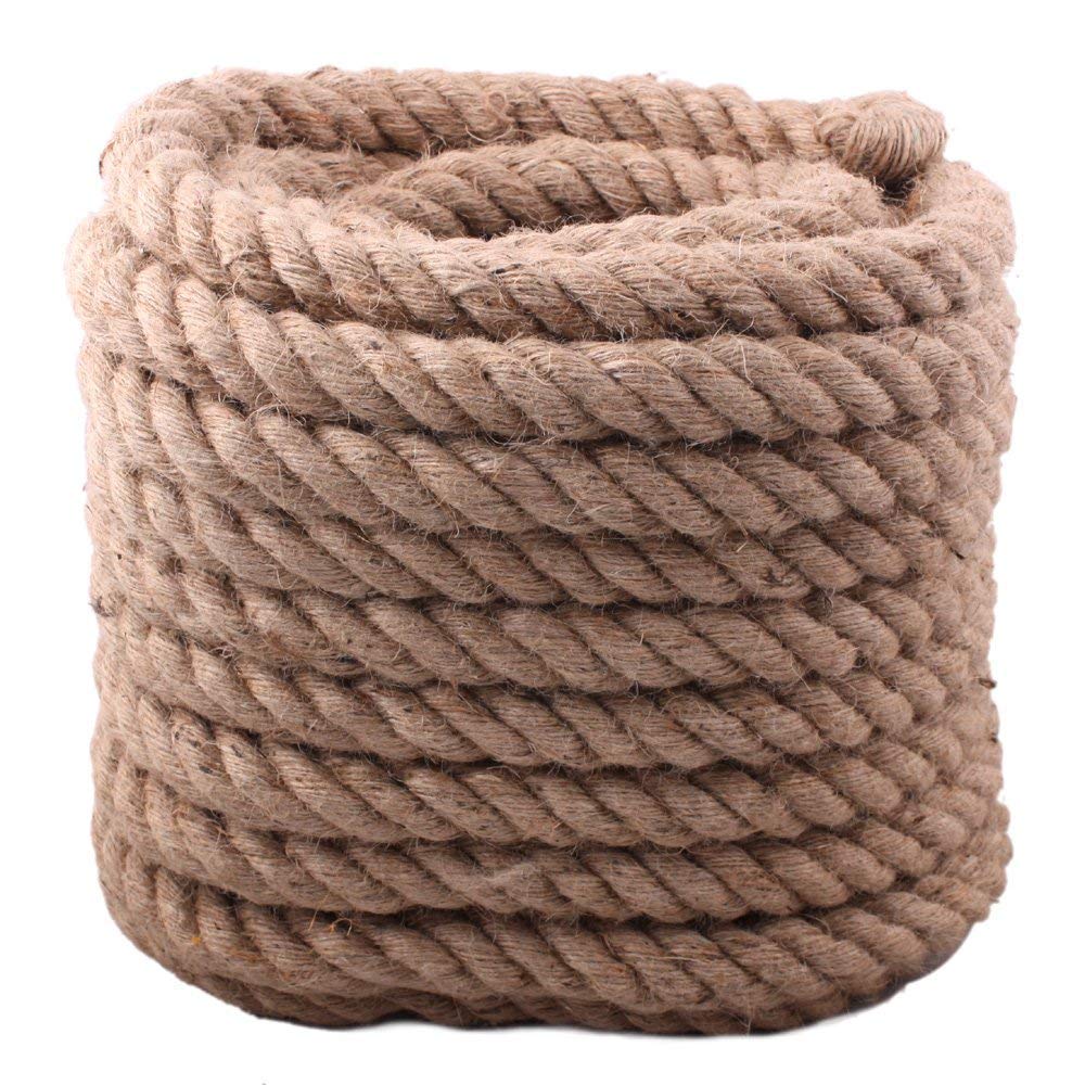 [26mm Diameter]Garden Jute Cord Rope String Decking Rope 4 Strand Jute Twine Super Strong 20m Tug Of Exercise Training Arts Crafts Jute Rope for Garden Restaurant Party Wedding Decoration-65.6Ft