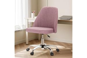 DUMOS Office Chair, Comfy Desk Chair Roliing Vanity Swivel Task Chairs with Wheels, Wide Seating Armless Height Adjustable Computer Chairs for Home,Bedroom,Student,Adults, Blush
