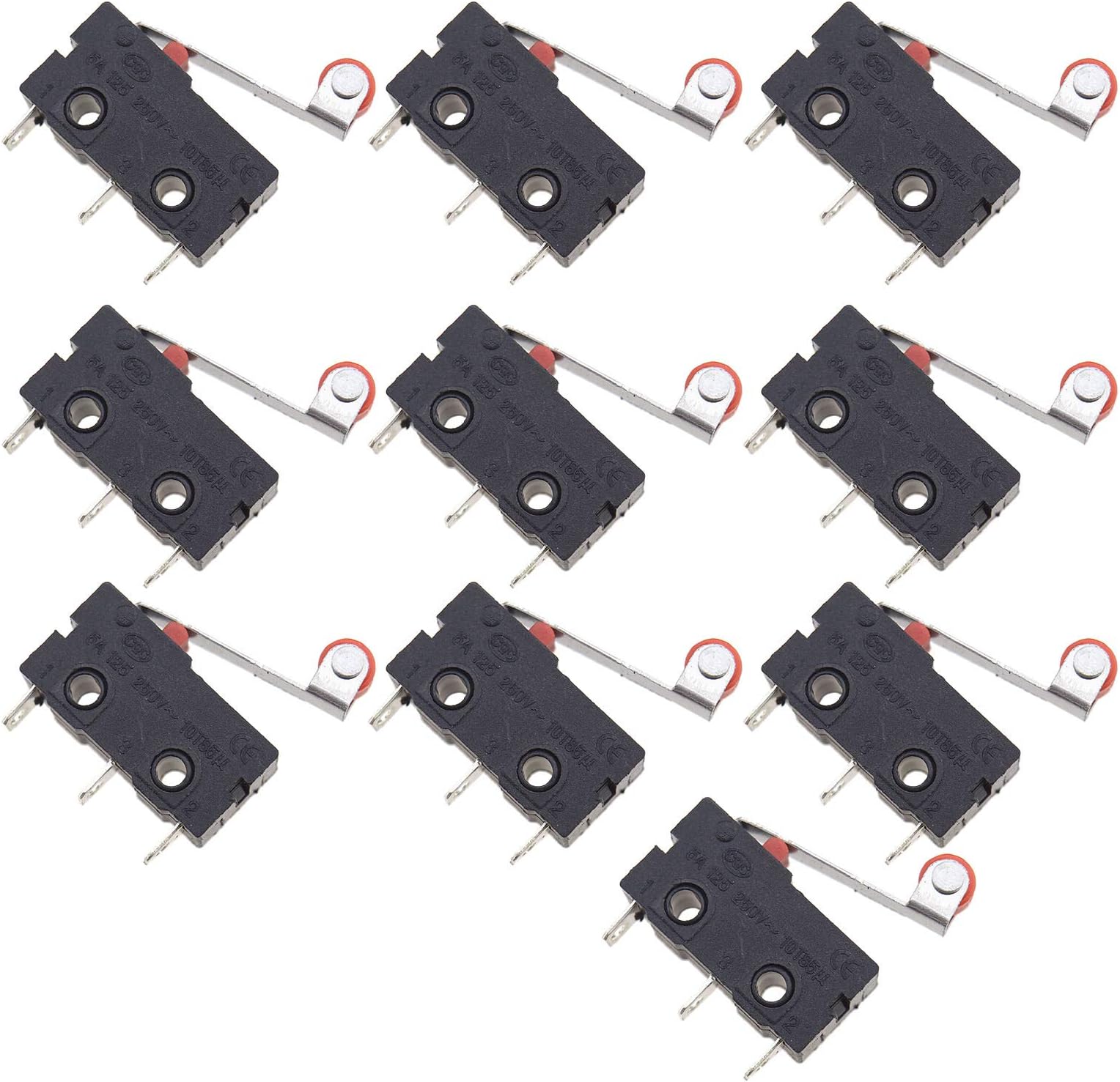 OTOTEC 10pcs Mini Roller Lever Arm Microswitch Black Momentary AC 5 A Current SPDT Pole Type 125-250V Lever Microswitch