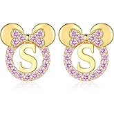 925 Sterling Silver Earrings for Girl Women: Hypoallergenic Initial Earrings with Pink Cubic Zirconia Cute Earrings Studs for Sensitive Ears Chirstmas Birthday Gifts