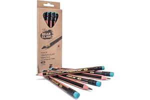 KOALA TOOLS | Bear Claw Pencils 1-Pack (6 Pencils) - Fat, Thick, Strong, Triangular Grip, Graphite, 2B Lead with Eraser - Suitable for Kids, Art, Drawing, Drafting, Sketching & Shading