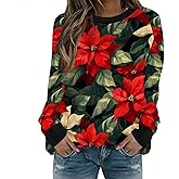Neyaolk Womens Christmas Floral Sweatshirts Funny Graphic Crewneck Pullover Tops Casual Loose Long Sleeve Tops Xmas Shirts