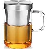 ecooe 16.9 Oz Borosilicate Glass Tea Mug Cup Tea Glasses with Stainless Steel Infuser & Lid, Loose Leaf Glass Tea Cup Teacup 430mL(Use Capacity)