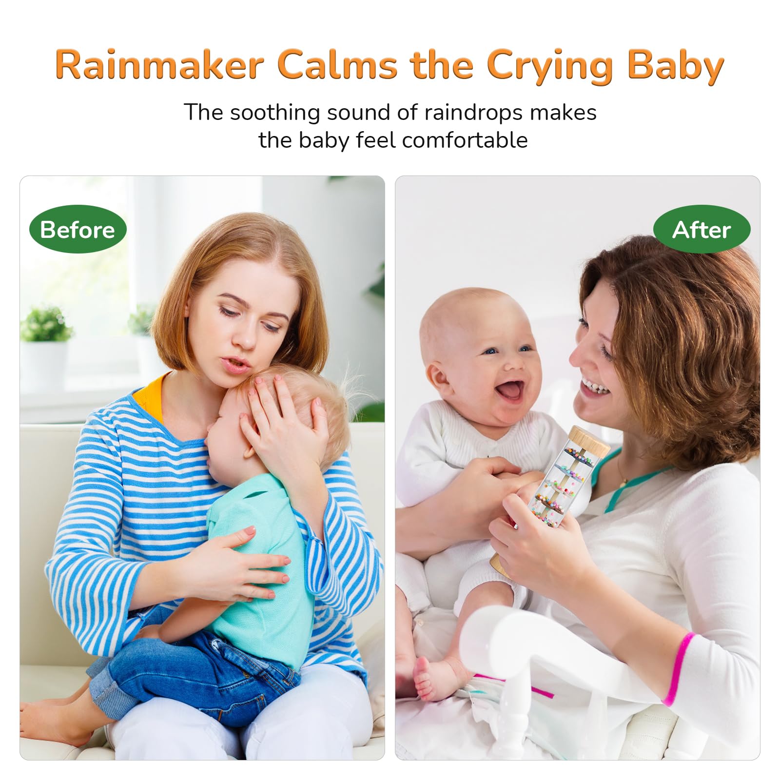 WODI Wooden Baby Rattle Rainstick Rainmaker Montessori Musical Toy for Infants Toddlers Newborns 0-3-6-9-12 Months Sensory Development