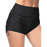 Buauty Women's Swim Shorts High Waisted Bathing Suit Bottoms Adjustable Side Tie Swimsuit Boy Short Pants Swimwear UPF50+