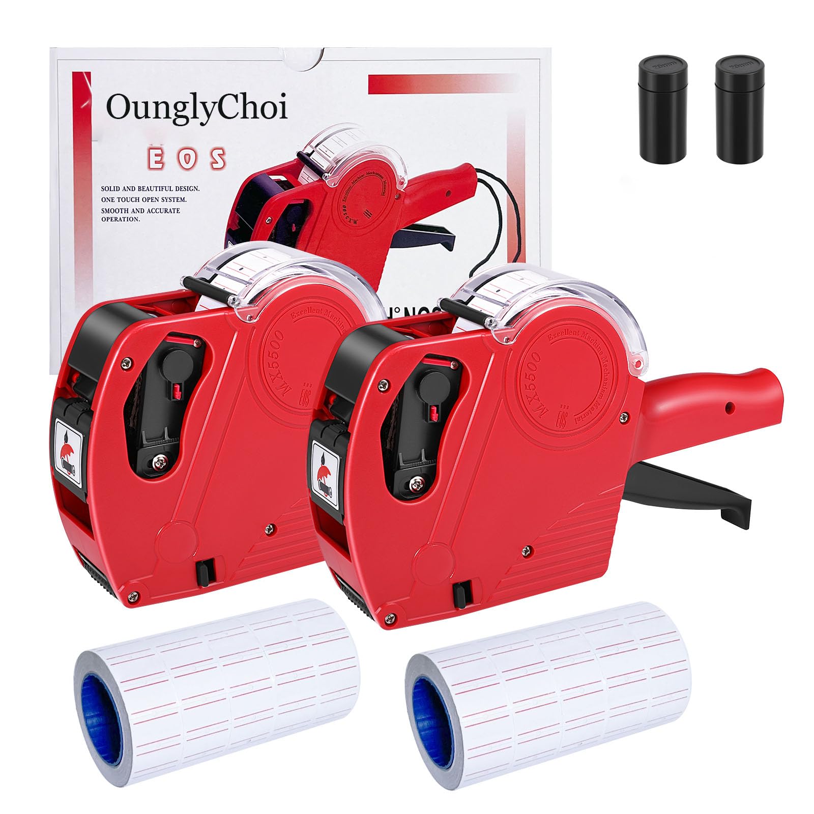 OunglyChoi 2 Packs Price Gun with 5000 Labels Red Pricing Label Gun Maker with Prices Labels & Ink Kit for Supermarket, Groceries, Stores, Office