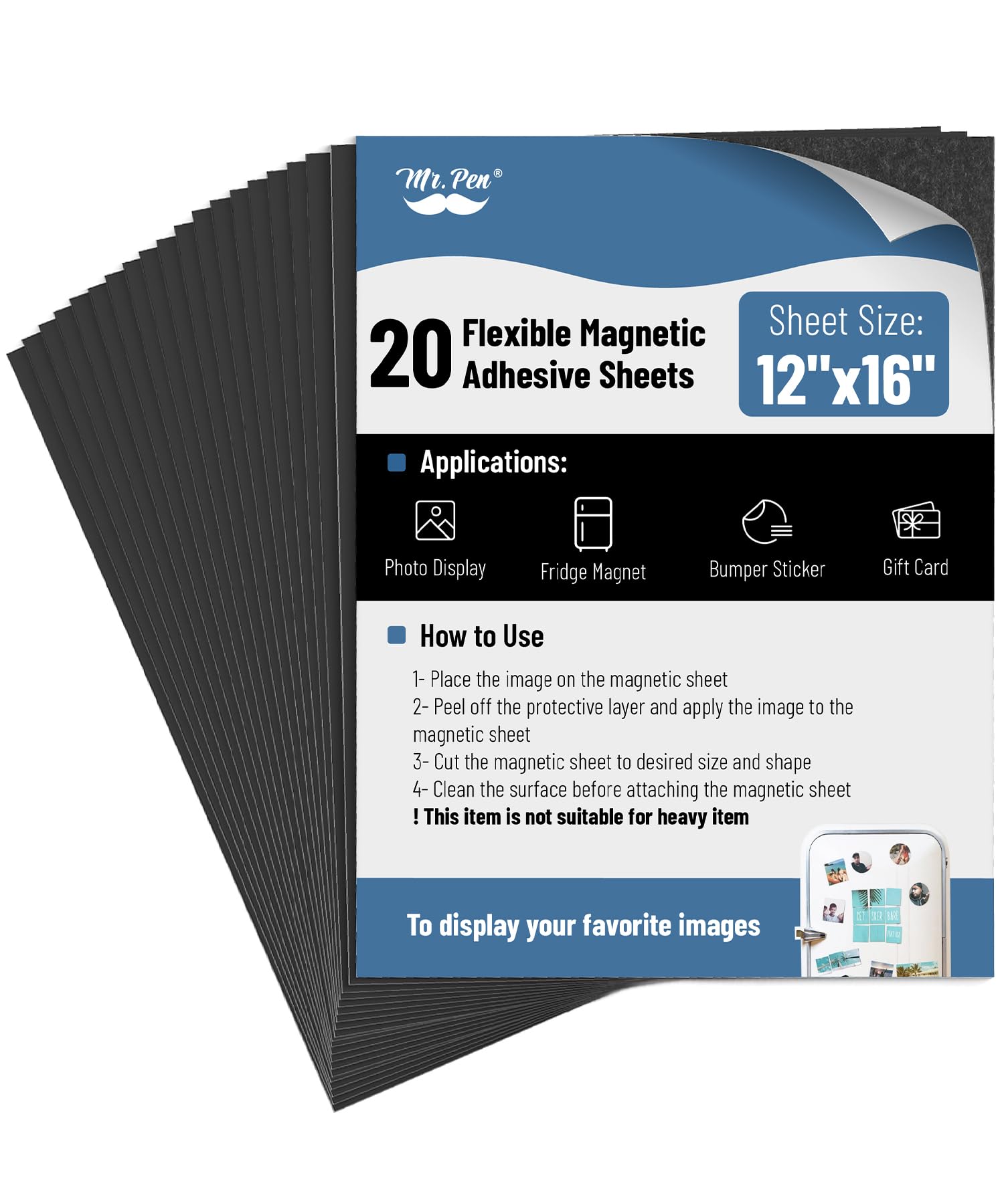 Photo 1 of Mr. Pen- Flexible Magnetic Sheets with Adhesive Backing, 12" x 16", 20 Pack, Magnet Sheets with Adhesive