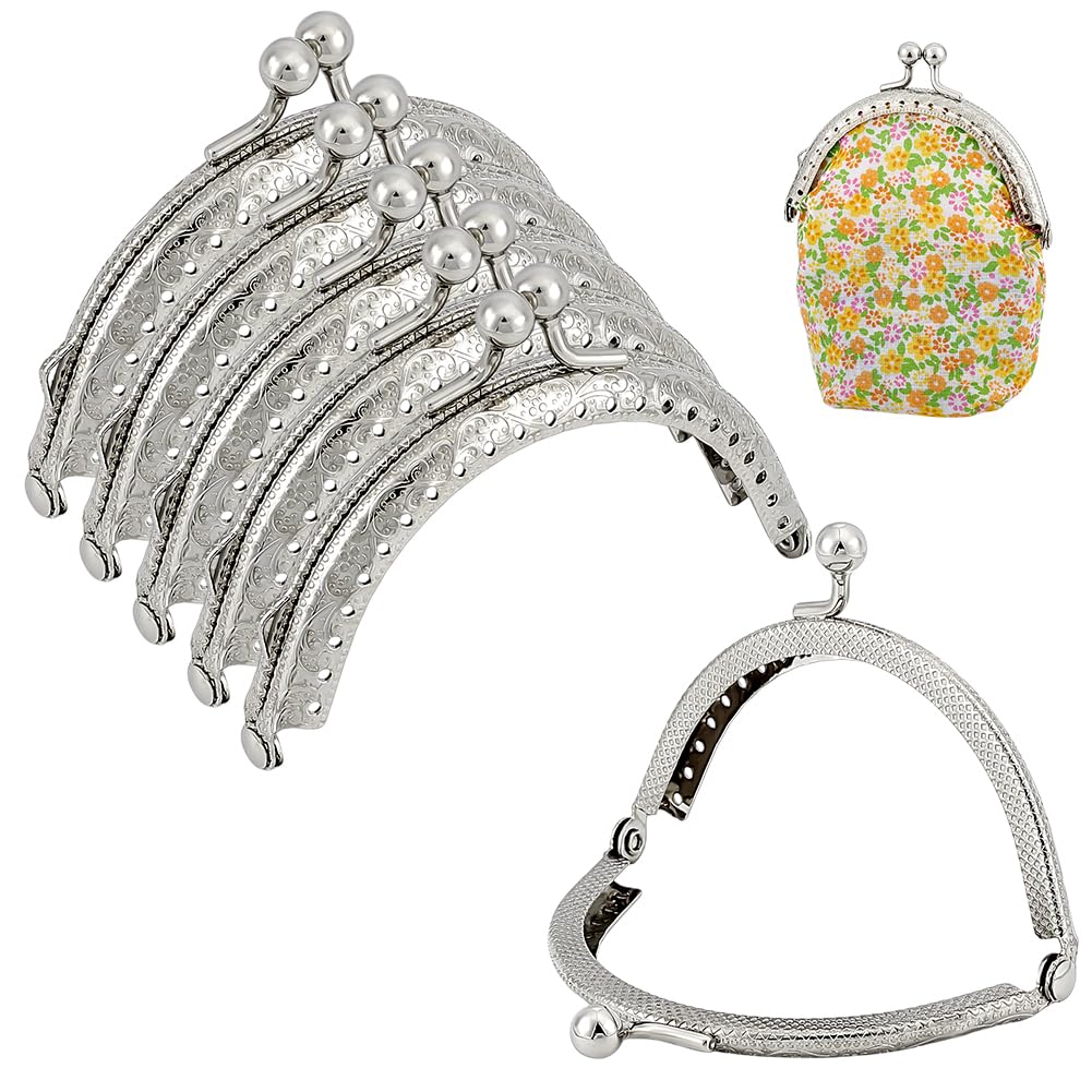 PandaHall 6pcs Purse Clasp Frame, 3.3 Inch Bag Kiss Clasp Lock Metal Purse Frame Small Coin Bag Clasp for DIY Purse Making Bag Handle Sewing Craft