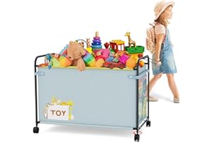 JBBTOOL Toy Box Storage, 180L Extra Large Toy Chest with 360° Wheels, Oxford Cloth Metal Toy Box for Boys, Girls, Stuffed Animals, Clothes, Bedroom, Living Room (Blue)