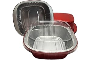 KitchenDance Disposable Heavy Colored Aluminum Foil Nonstick Baking Pan with Lids - 5x5" Square Cake or Entree Pans Perfect f