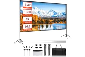 EMART Projector Screen with Stand，150inch 16:9 HD 4K Portable Projector Screen，Outdoor Projector Screen for Home Theater with