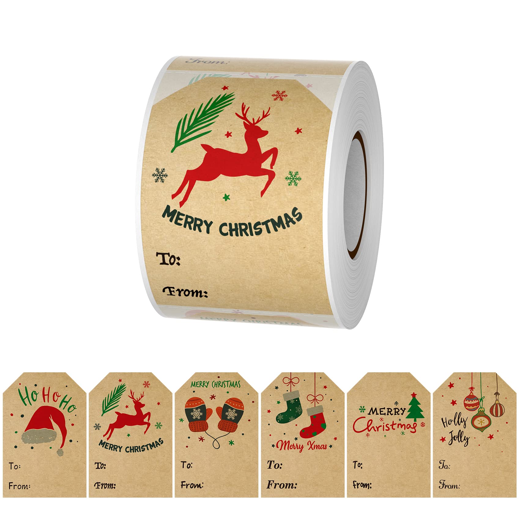 300 Pcs Christmas Stickers,2 * 3 Inch Christmas Label Stickers，6 Designs of Christmas Tags Sticker