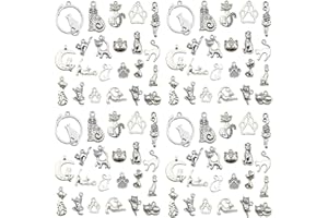 WOCRAFT 120pcs Antique Silver Cat Charm for Jewelry Making Alloy Cat Charms for DIY Crafts (SN015)