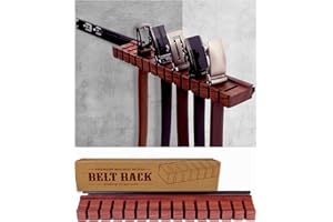 CENLEOHA 14 Belts Walnut Wood Belt Holder with Slide, Left or Right Slide Flexible Install Belt-Rack, Belt Hanger for Closet, Space Saving Belts Storage Organizer, Gift for Men