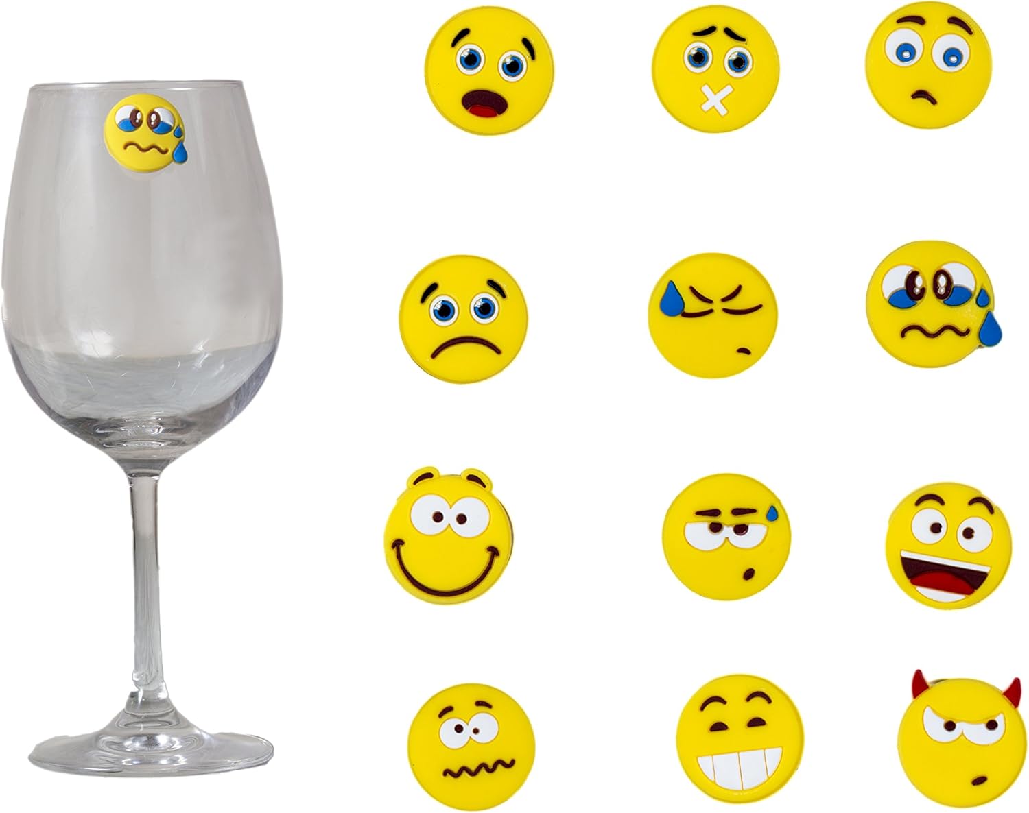 emoji party wine charm set of 12 funny unique emojies silicone suction theme label champagne glass bottle mug glassware marker accessories gift idea for women men boy girl kid happy birthday amazon ca emoji party wine charm set of 12 funny
