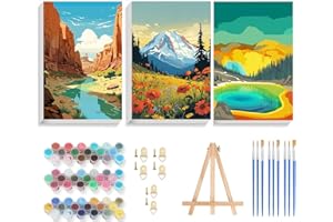 HOIYLDS 3 Pack Paint by Number for Adults Framed Canvas, National Park DIY Arts and Crafts for Adults Beginner with Wooden Easel, Paint Brushes, Acrylic Paint Set for Home Wall Decor, 9 * 12 Inch