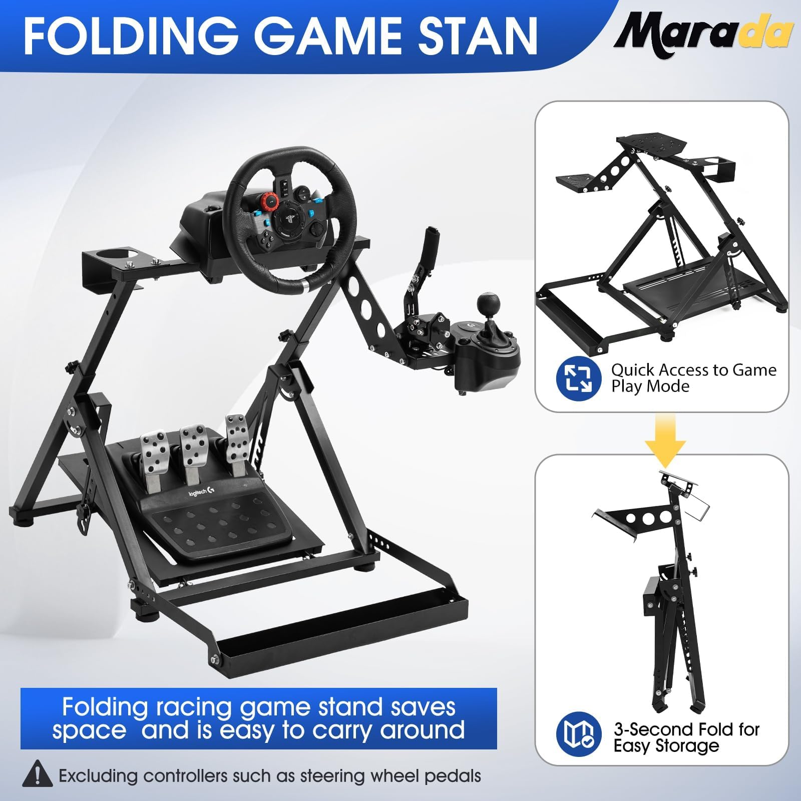 Marada X Frame Steering Wheel Stand Racing Sim Cockpit with Seat Slot Fit for Logitech/Thrustmaster/Fanatec G25 G27 G29 G920 T300 T248, No Pedal & Shifter