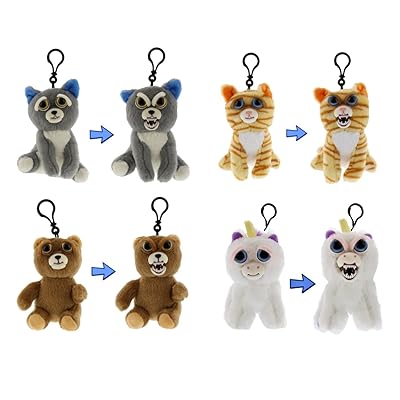 Feisty Pets Minis Collection: Sammy Suckerpunch, Princess Pottymouth, Sir-Growls-a-lot &amp; Glenda Glitterpoop 5" Plush Stuffed Animals on a Keychain Backpack Clip