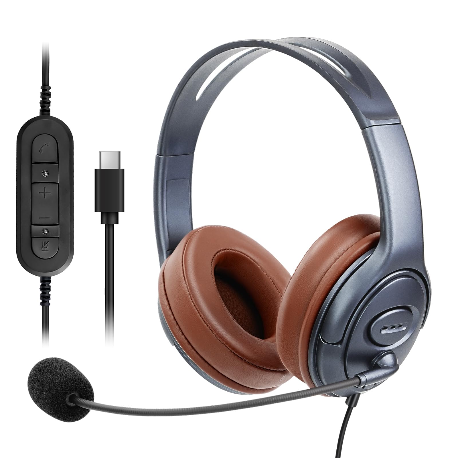 Call Center USB Type C Headphone,Over Ear Office Work USB-C Headset with Noise Cancelling Microphone with Volume Controller, Works for Teams, Zoom, Google Meet, Webex, Zoiper Softphones & Dictation