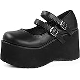 Gothniero Womens Black Platform Mary Janes Goth Lolita Chunky Heel Pumps Gothic Cute Dress Shoes for Women with Ankle Strap Size5.5-10