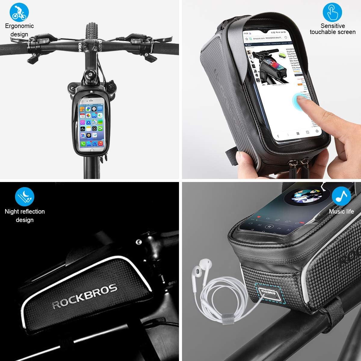 Bike Phone Front Frame Bag Bicycle Bag Waterproof Bike Phone Mount Top Tube Bag Bike Phone Case Holder Accessories Cycling Pouch Compatible with iPhone 11 XS Max XR Fit 6.5”
