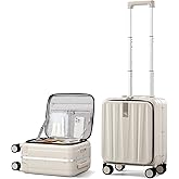 Hanke 16 Inch Underseat Carry On Luggage with Wheels,Small Hard Shell Suitcases for Weekender,Top Opening Lightweight Travel Luggage Suitcase for Womem Men,Ivory White.