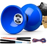 MAGICYOYO Pro Triple Bearing Diabolo Yoyo for Kids 8-12 &amp; Adults - Blue | Medium Size 5&rdquo;Chinese Yoyo with 2 Pair Carbon Sticks+ 2 Extra Strings +1 Net Bag, High Performance Chinese Yoyo Diabolo Toy