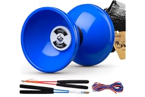 MAGICYOYO Pro Triple Bearing Diabolo Medium Size 5” Blue Chinese Yoyo Toy with 2 Pair Carbon Sticks+ 2 Extra Strings +1 Net Bag, High Performance Chinese Yoyo Diabolo Skill Toy