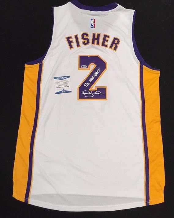 Derek Fisher Signed Lakers Basketball Jersey"5x NBA Champ