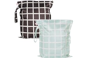 HECCEI Wet Dry Bag, 2-Pack Reusable Waterproof Wet Bagsfor Swimsuits & Baby Clothes, Leakproof Cloth Diaper Wet Bags for Travel & Diaper Changes (Soft Check)