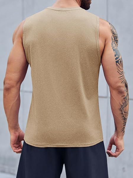 ZIWOCH MEN’S SLEEVELESS TANK TOPS CREWNECK SOLID LOOSE FIT SHIRT KHAKI