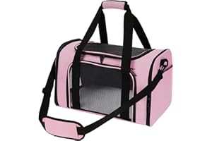 Pnimaund Large Pet Carrier, Soft Sided Cat Carriers for Large Cats Under 20 lbs, Soft Dog Carriers for Medium Dogs Small Dogs, Collapsible Cat Carrier for 2 Cats Travel Carrier -Pink