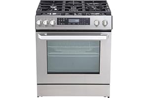 RANGAIRE RRG303GS 30" Gas Range, 5 Sealed Burners, 5.0 cu. Ft. Capacity, Freestanding Slide-in AirFry, True Convection Oven, Self Cleaning, Easy Reach Racks, Glass Touch, Stainless Steel