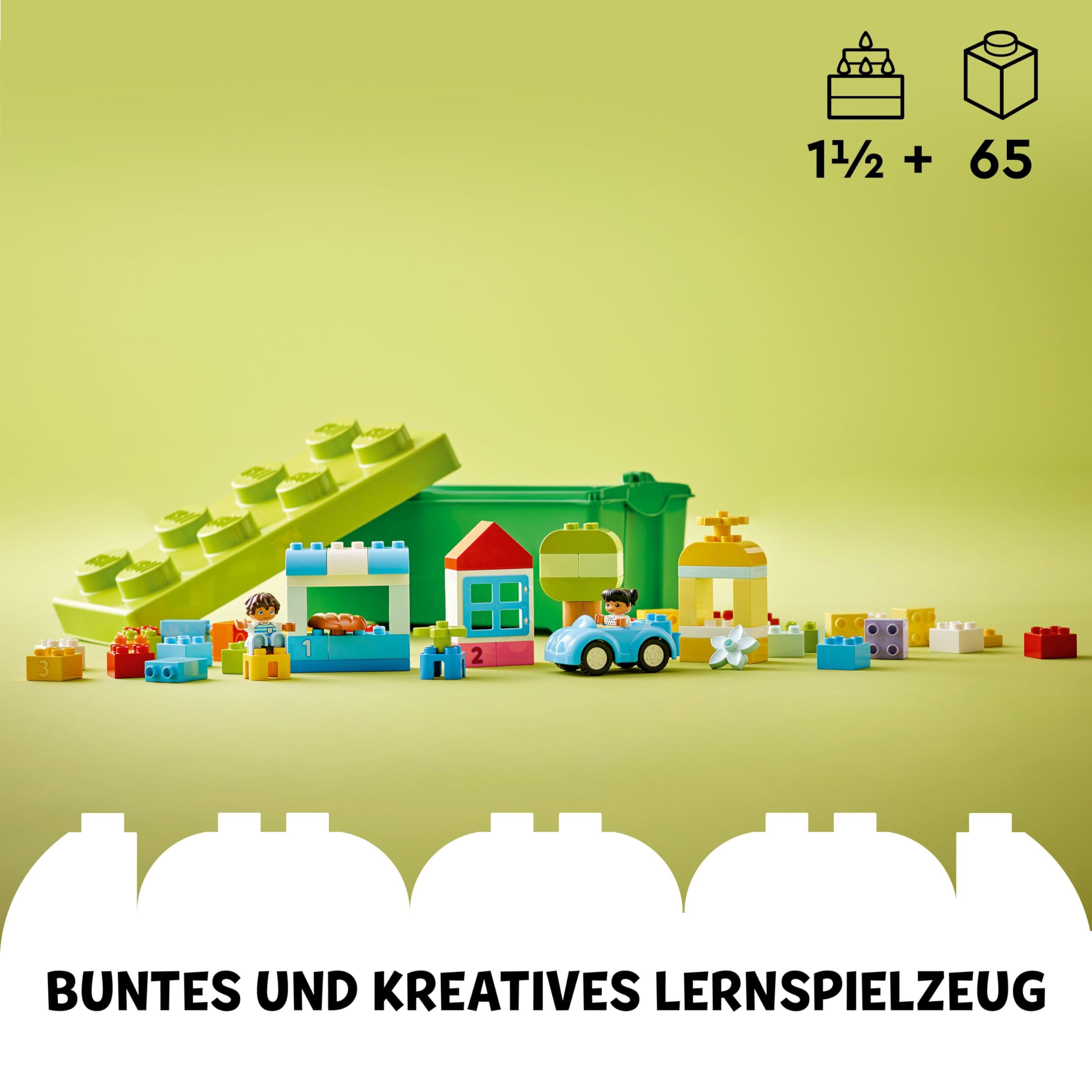 LEGO DUPLO Brick Box - Educational Stacking Toys for 1+ Year Old Boys & Girls - incl. Colourful Number Bricks, a Car & 2 Figures, Plus Toy Storage - 10913 2