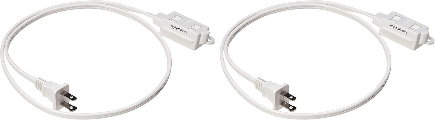 Basics Indoor 2 Prong Extension Power Cord Strip - Standard Plug, 3 Foot, Pack of 2, White - - 