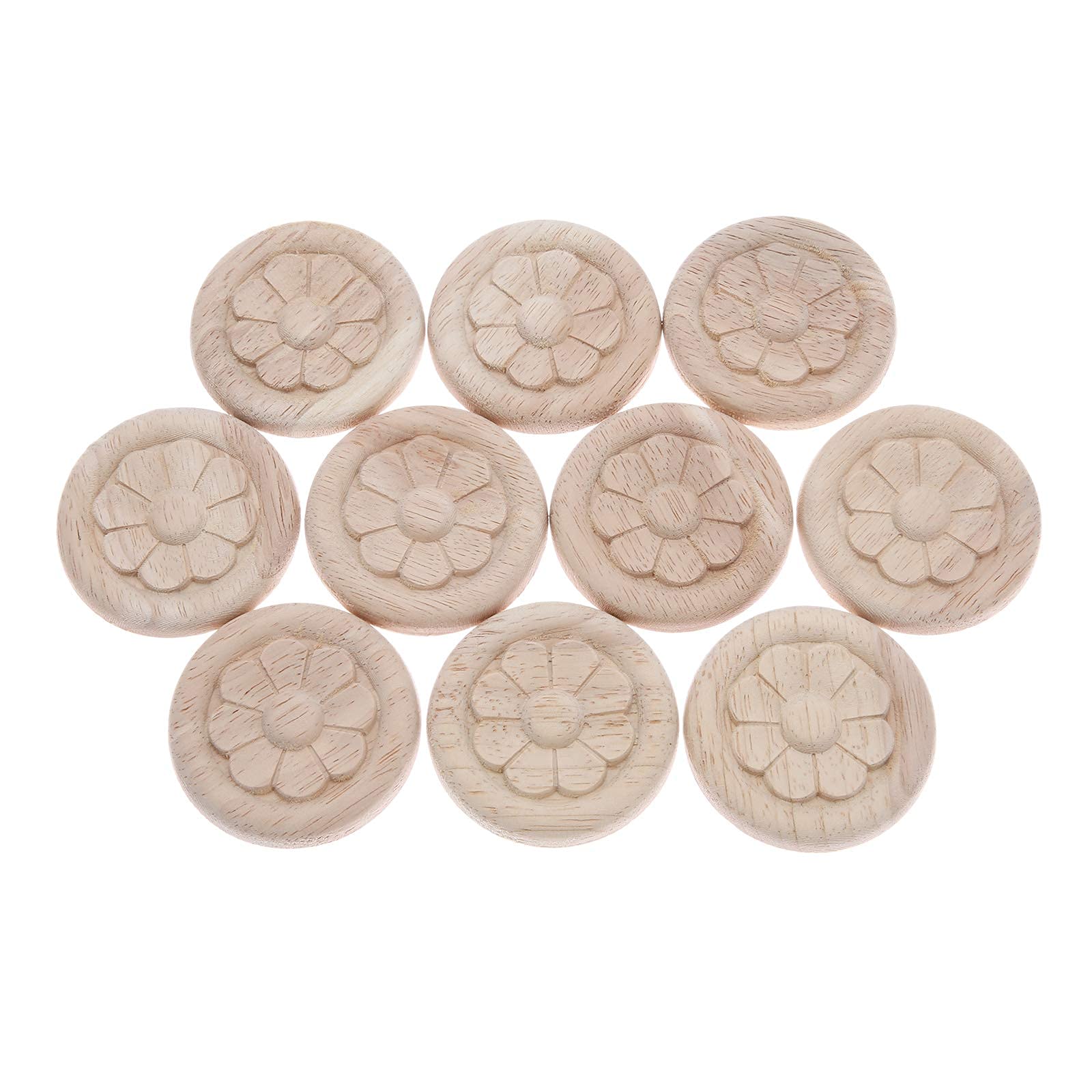 MUXSAM 10Pcs Wood Mouldings Carved Applique Corner Onlay Central Flower Frame Round Pattern Cabinet Furniture Decoration 6cm