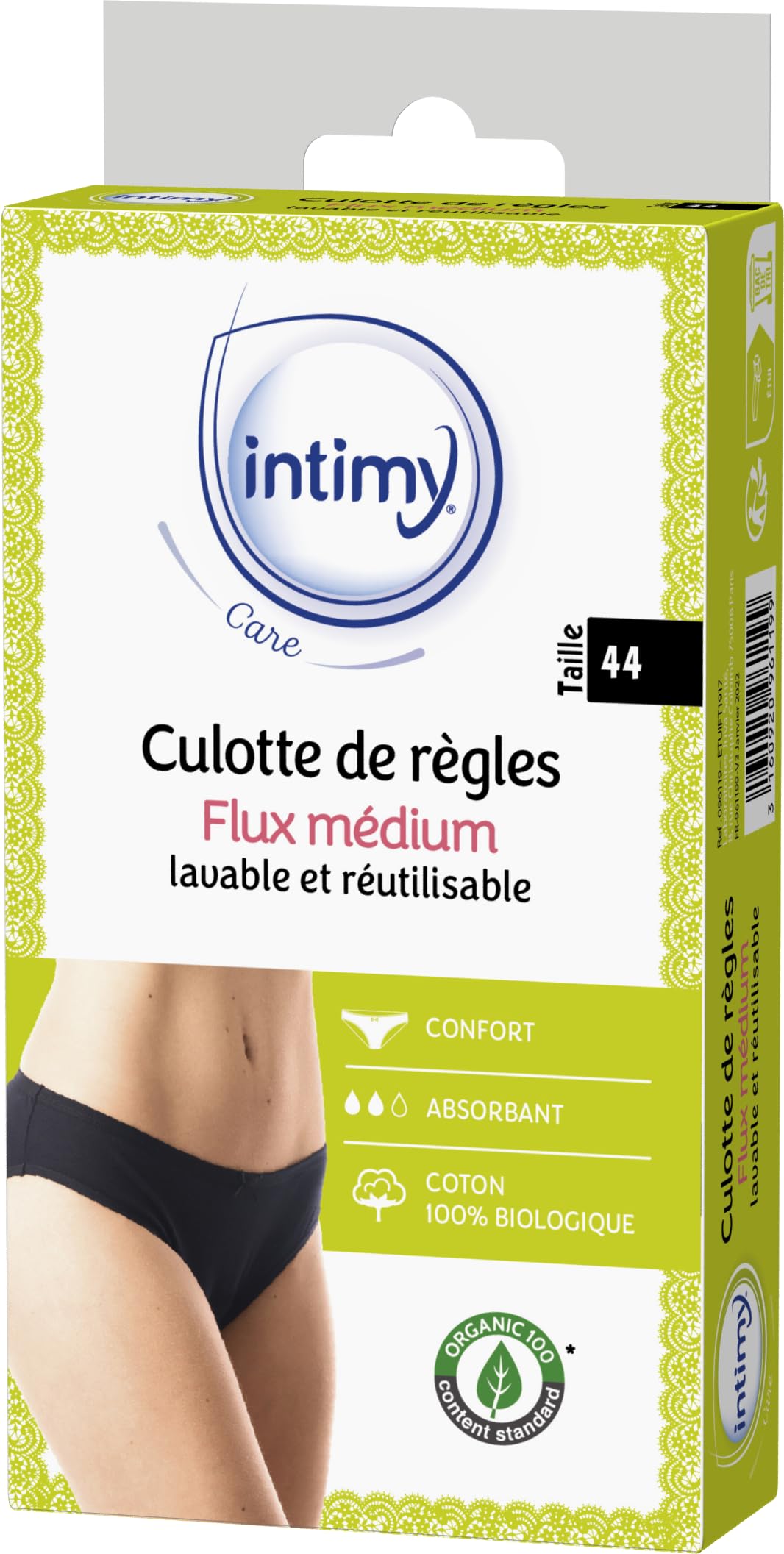 Intimy Care Menstrual Panties Size 44 - Medium Flow - 95% Organic Cotton - Washable and Reusable