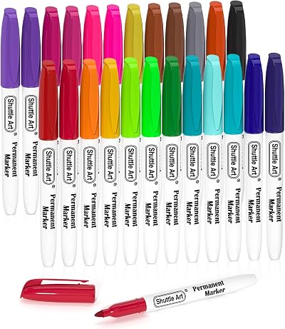Shuttle Art 24 Colours Permanent Markers Fine Point Assorted - Waterproof Quick