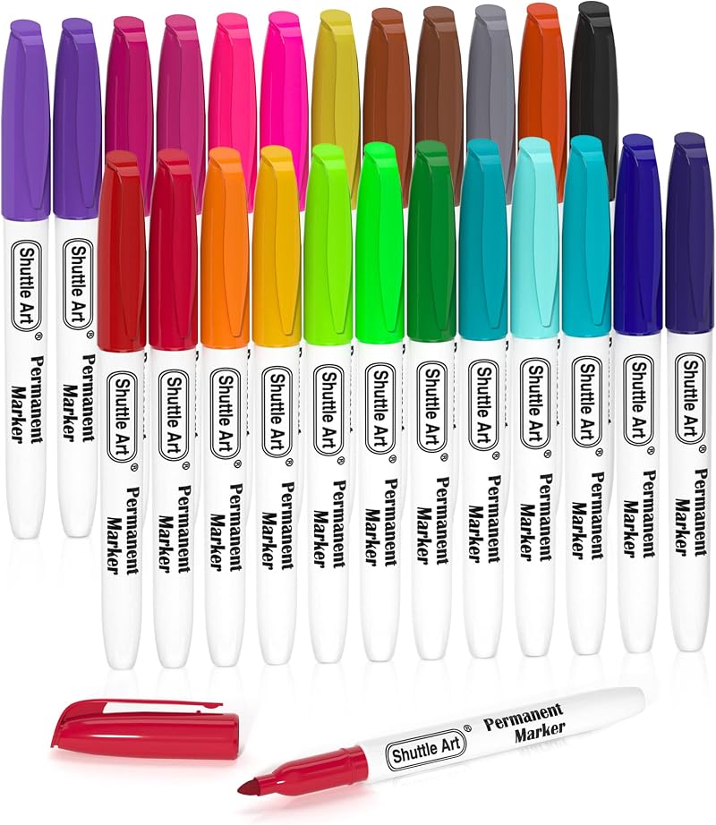 Shuttle Art 24 Colours Permanent Markers Fine Point Assorted - Waterproof Quick