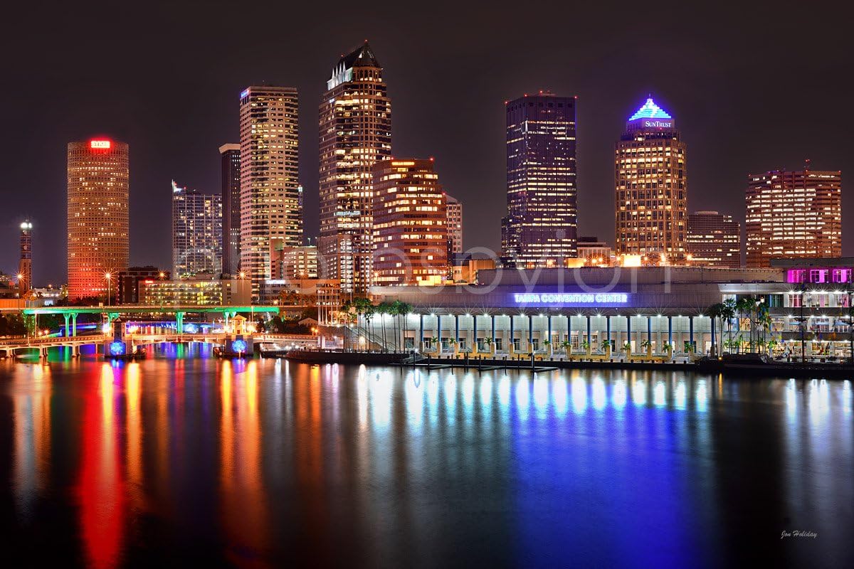 Amazon Com Photosbyjon Tampa Skyline Night Color Downtown City
