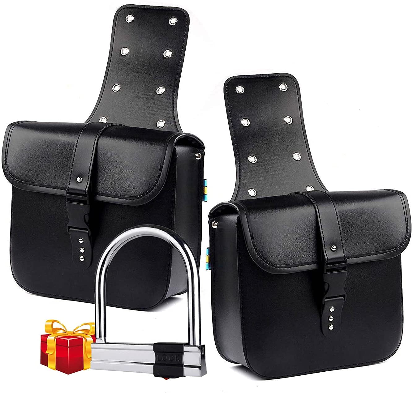 1 Pair Motorcycle Side Saddlebags PU Leather Waterproof Rear Seat Saddle Bag Travel Tool Tail Luggage Black